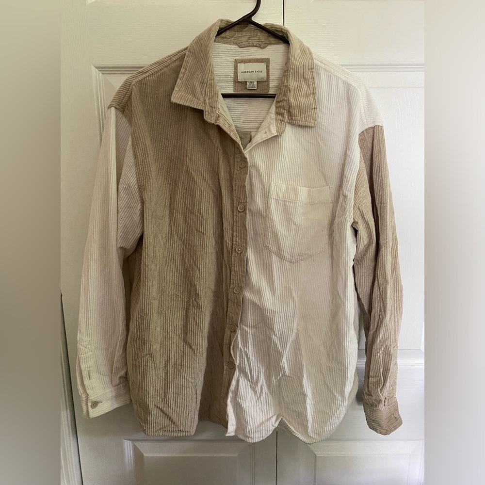 American Eagle Outfitters Jacket Womens Two Toned Tan Corduroy Shacket - Large